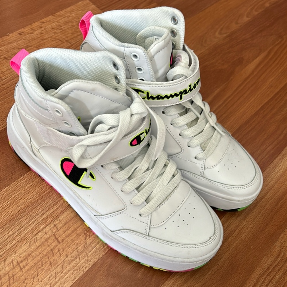Champion white and neon sneakers!